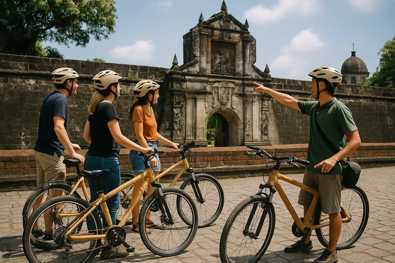 Tour group stopped at Fort Santiago landmark