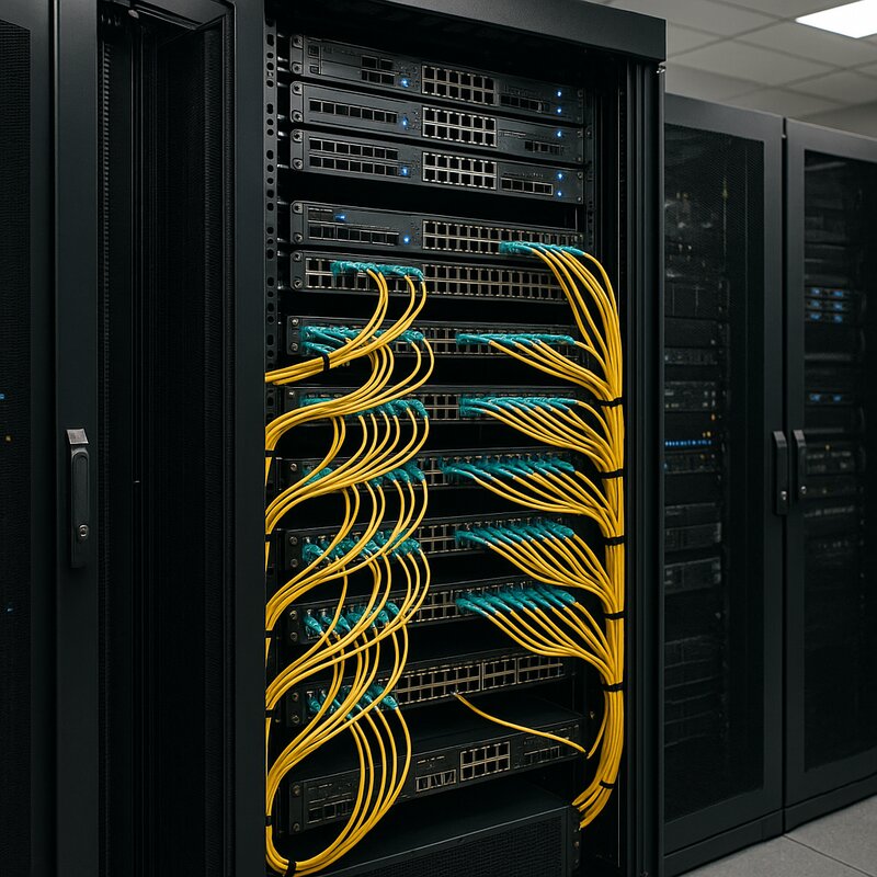 High-speed fiber optic infrastructure and server equipment for reliable internet connectivity