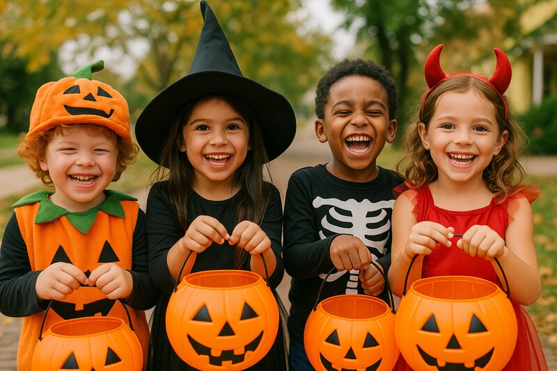 Kids enjoying trick-or-treating at family Halloween event