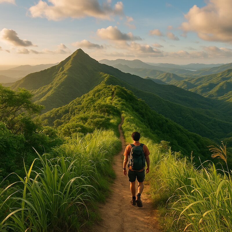 Scenic hiking trail and mountain landscape near Manila