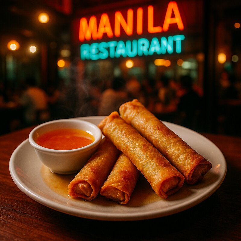 Crispy fried lumpia spring rolls with dipping sauce