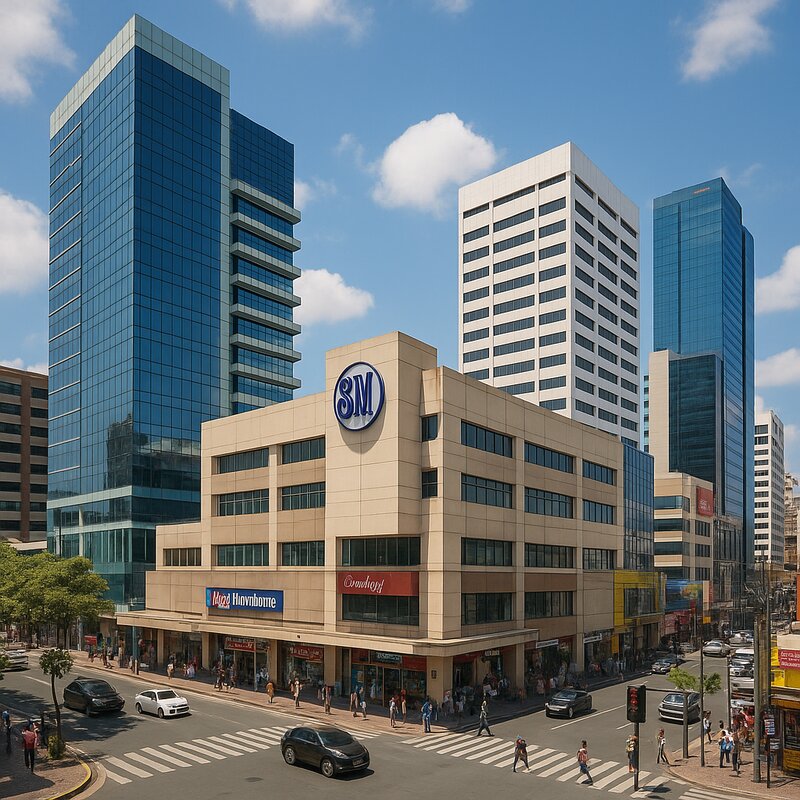 Business district with commercial activity and urban energy