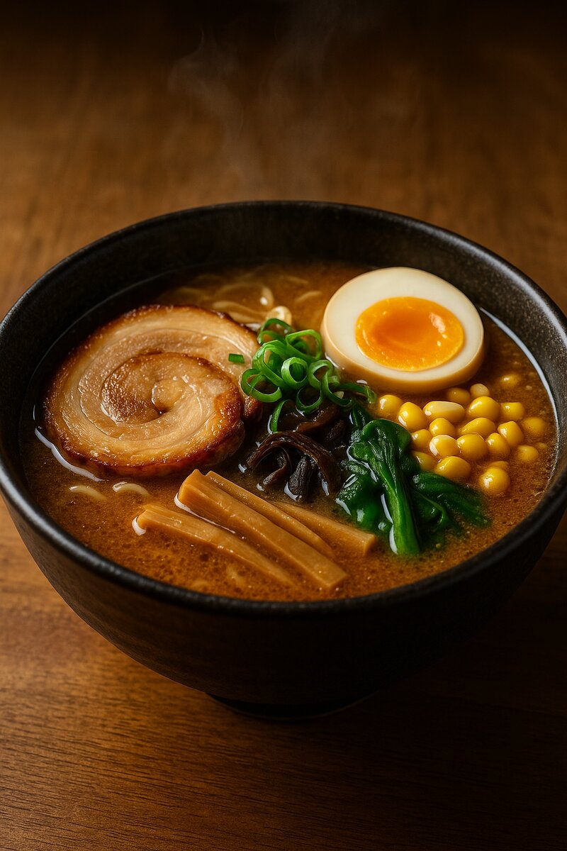 Earthy miso ramen with complex umami flavors and traditional toppings