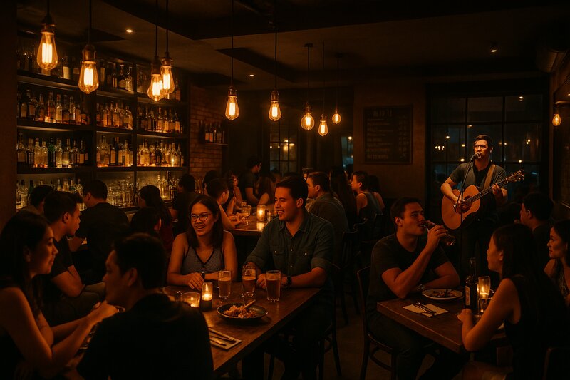 Evening bar scene on Tomas Morato