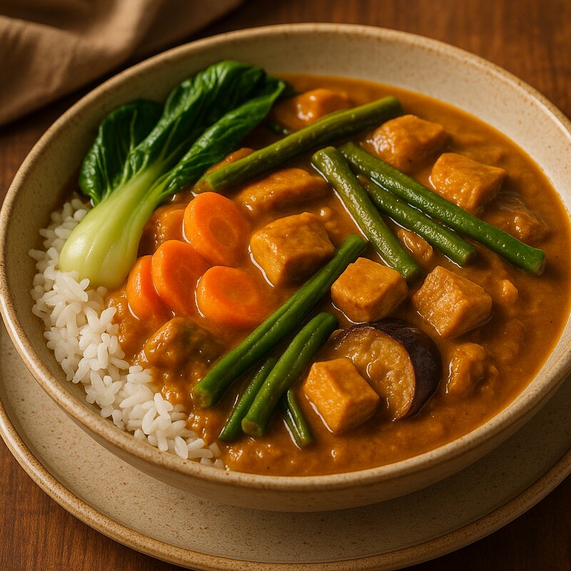 Rich vegan kare-kare with vegetables and peanut sauce
